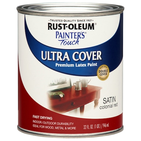 Rust-Oleum Interior/Exterior Paint, Satin, Colonial Red, Quart 267333